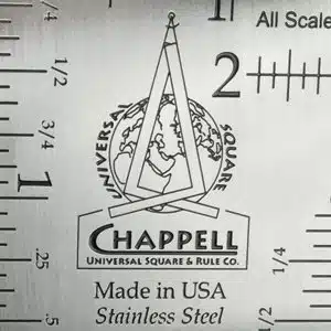Chappell Universal Square: stainless steel framing squares and bench squares for professionals and DIYers. Carpenters framing square, carpenters square, stainless steel carpenters square, center rule bench squares, 